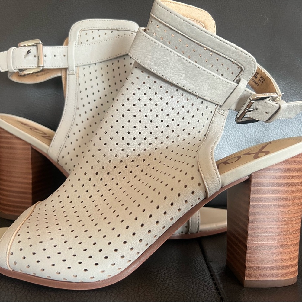 Sam Edelman Light Grey Peep-Toe Heeled Boots
